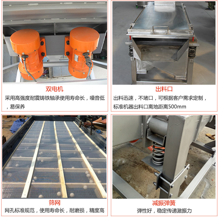 线绿巨人成人网站配件优势：双电机采用高强度耐震铸铁轴承使用寿命长，噪音低，易保养，出料口：出料迅速，不堵口，可根据客户需求定制标准机器出料口离地距离500mm。筛网：网孔标准规范，使用寿命长，耐磨损，精度高。减震弹簧弹性好，稳定传递激振力。