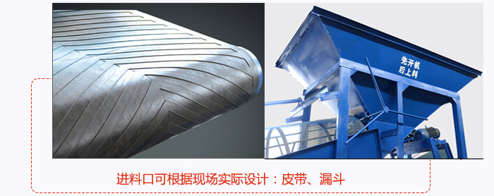 进料口可根据现场实际设计：皮带式，漏斗式